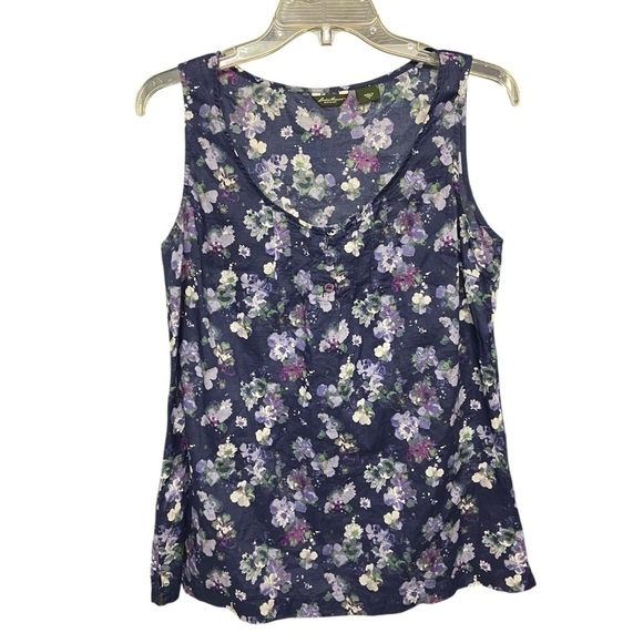 Eddie Bauer Women’s Sleeveless Blouse Size S Navy Floral Cotton Summer Spring - Picture 1 of 10